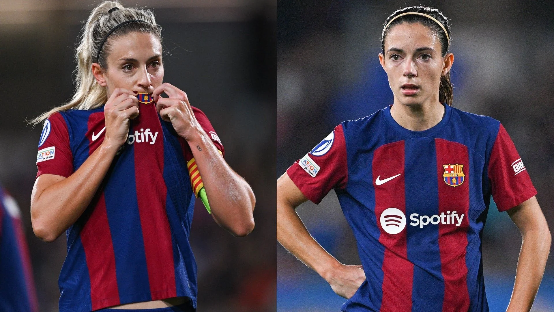 Aitana Bonmatí and Alexia Putellas playing football