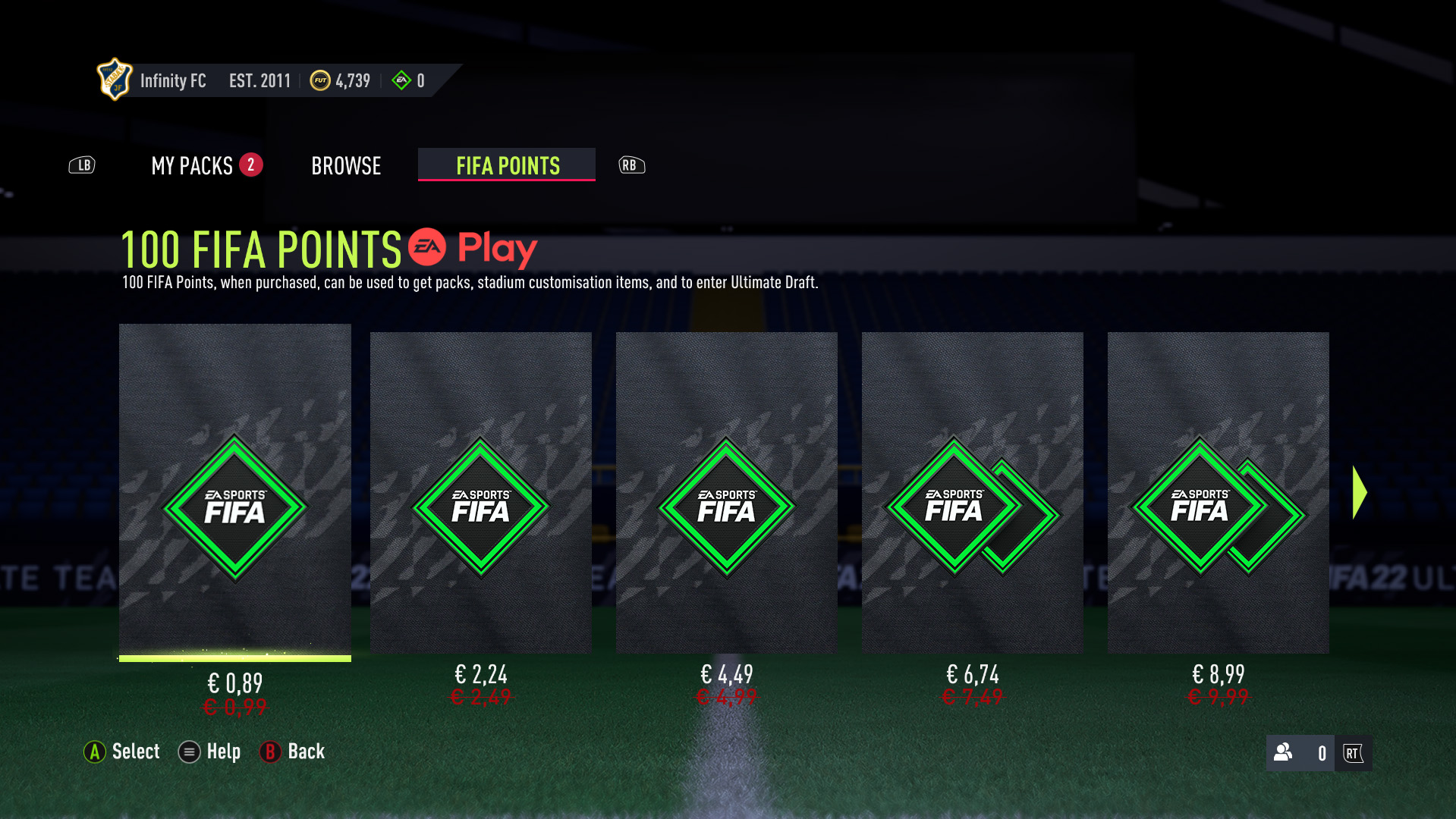 FIFA Points buying screen